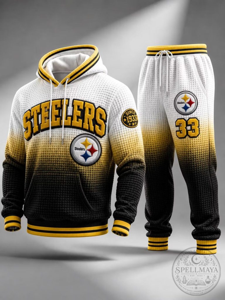 Pittsburgh Steelers Gradient Yellow Black Waffle Knit Hoodie and Jogger Set