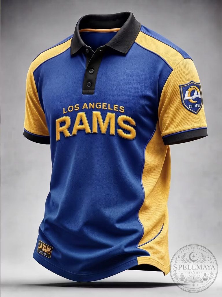 Los Angeles Rams Football Team Blue and Gold Polo Shirt for Men 35 Los Angeles Rams Football Team Blue and Gold Polo Shirt for Men
