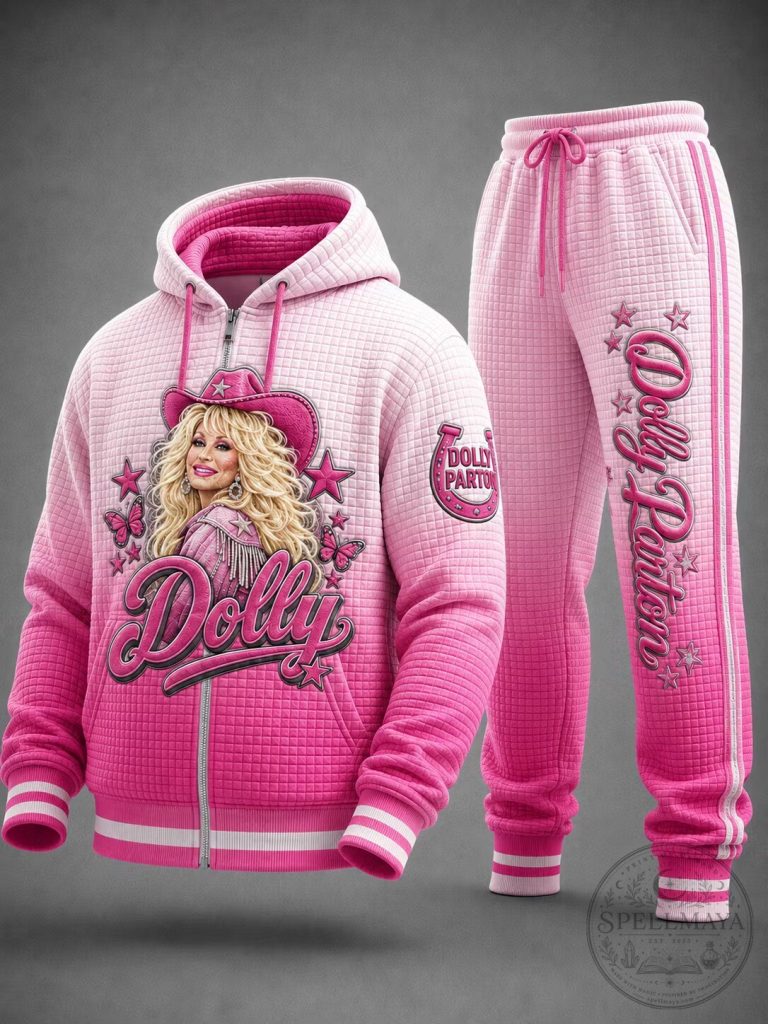 Dolly Parton Pink Quilted Full-Zip Hoodie and Jogger Pants Set for Women 13 Dolly Parton Pink Quilted Full-Zip Hoodie and Jogger Pants Set for Women