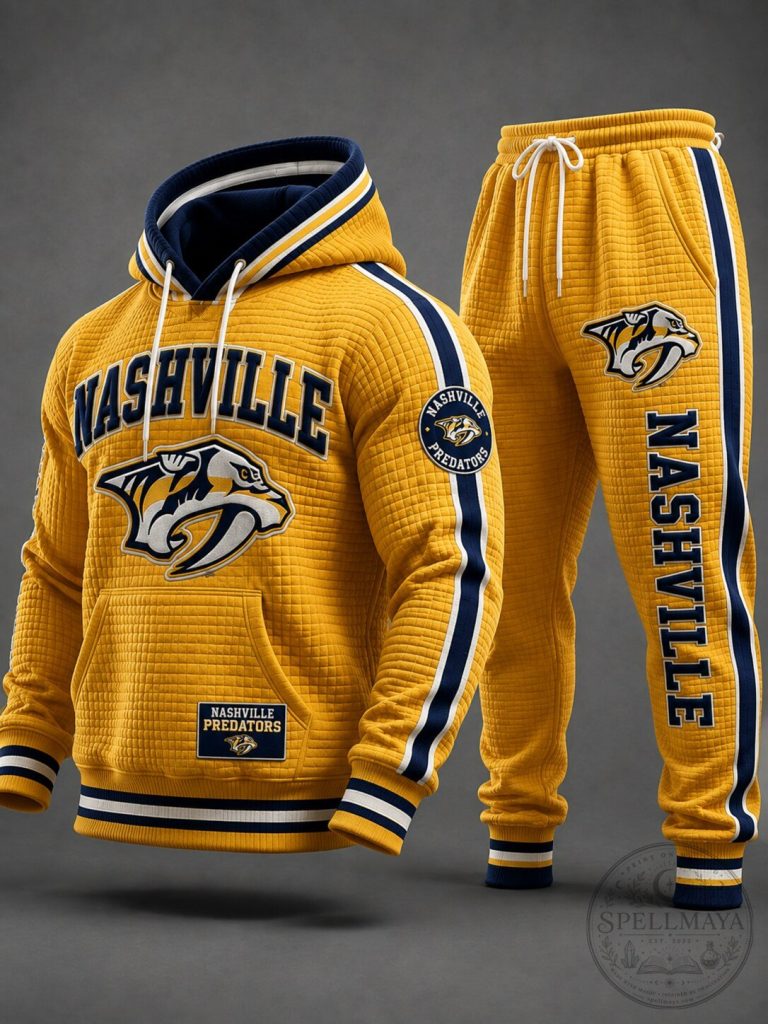 Nashville Predators Hockey Team Yellow Quilted Hoodie and Jogger Pants Set 11 Nashville Predators Hockey Team Yellow Quilted Hoodie and Jogger Pants Set