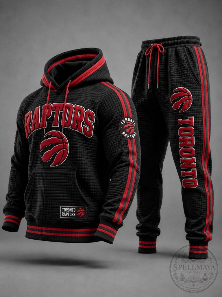 Toronto Raptors Basketball Team Black and Red Quilted Hoodie and Jogger Set 4 Toronto Raptors Basketball Team Black and Red Quilted Hoodie and Jogger Set