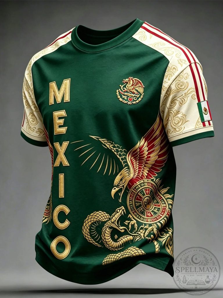 Mexico National Football Team Crest Green Gold Men's Soccer Jersey 1 Mexico National Football Team Crest Green Gold Men's Soccer Jersey