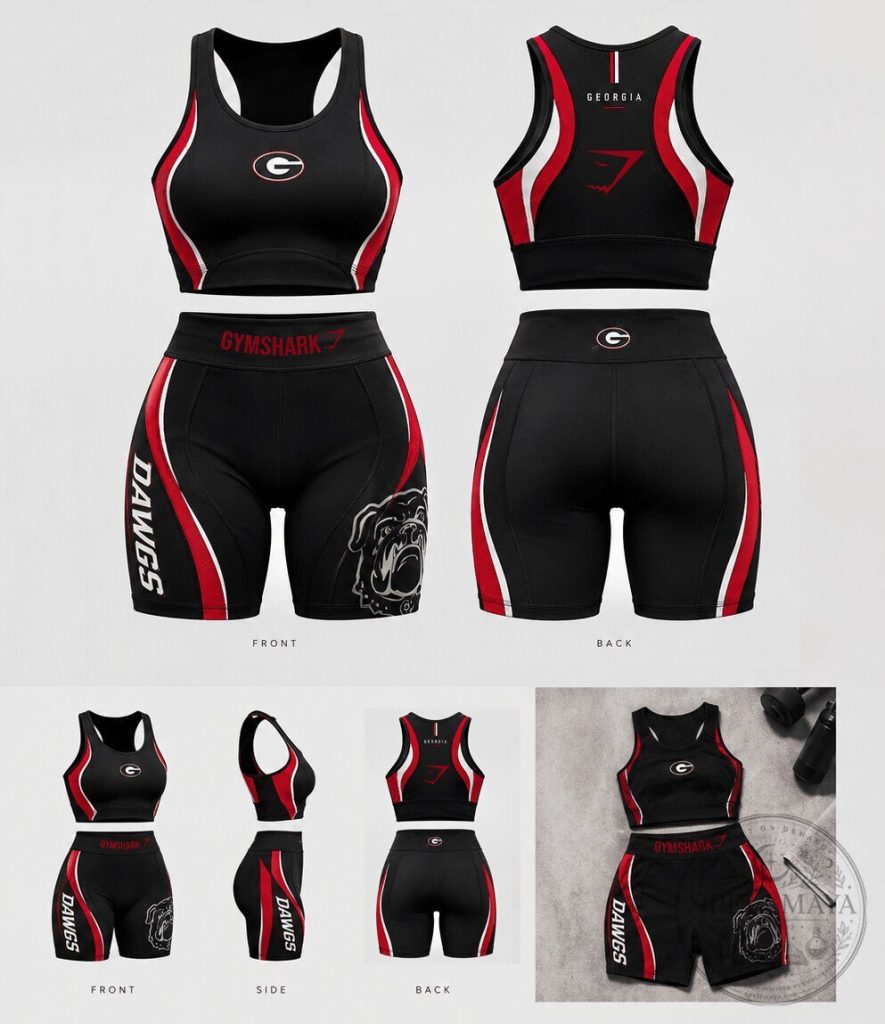 Georgia Bulldogs Gymshark Women's Black Activewear Sports Bra and Shorts Set 48 Georgia Bulldogs Gymshark Women's Black Activewear Sports Bra and Shorts Set