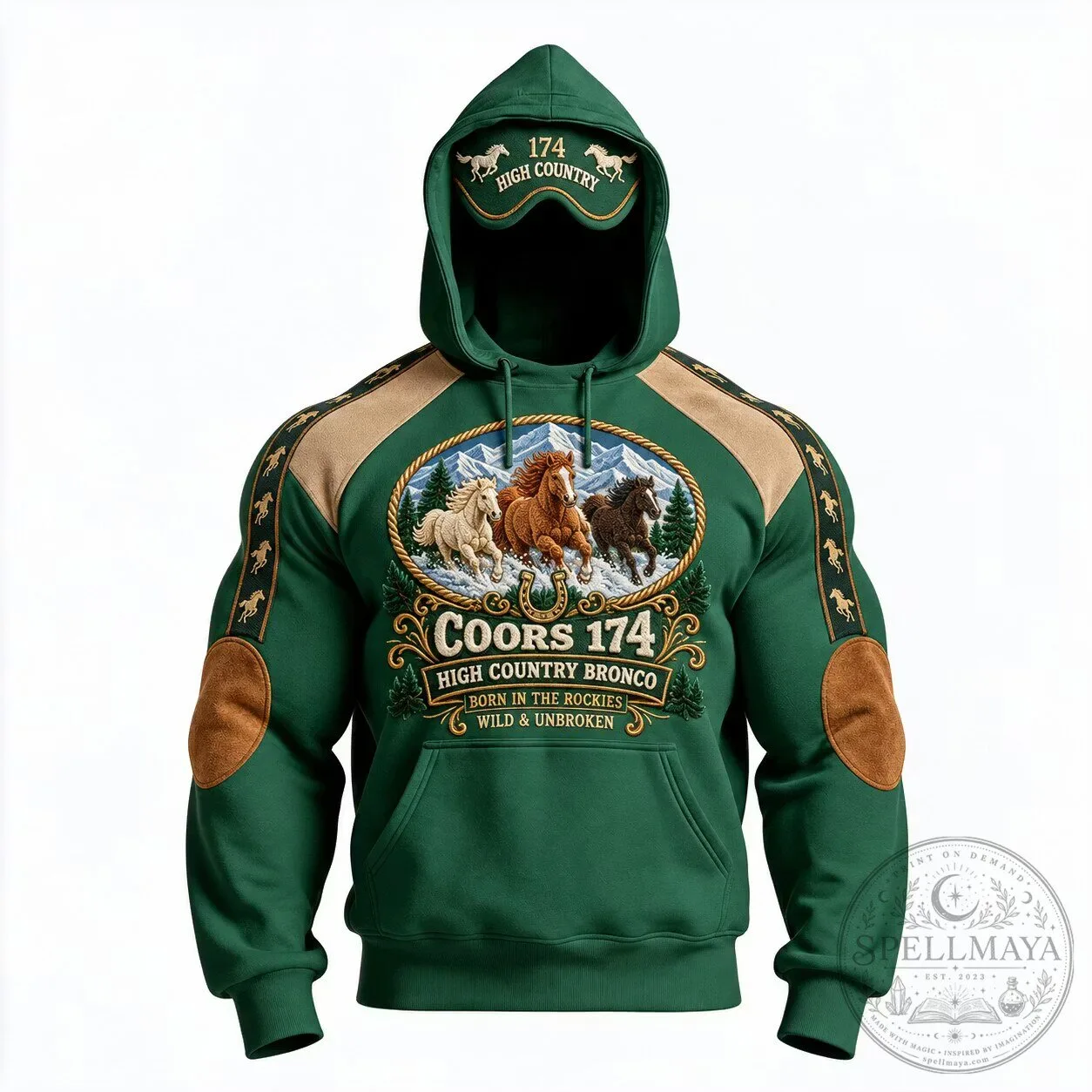 Coors 174 High Country Bronco Born In The Rockies Wild And Unbroken Green Hoodie