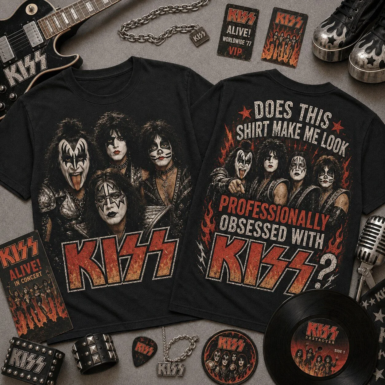 KISS Rock Band Shirt Professionally Obsessed Vintage Concert T-Shirt 1 KISS Rock Band Shirt Professionally Obsessed Vintage Concert T-Shirt