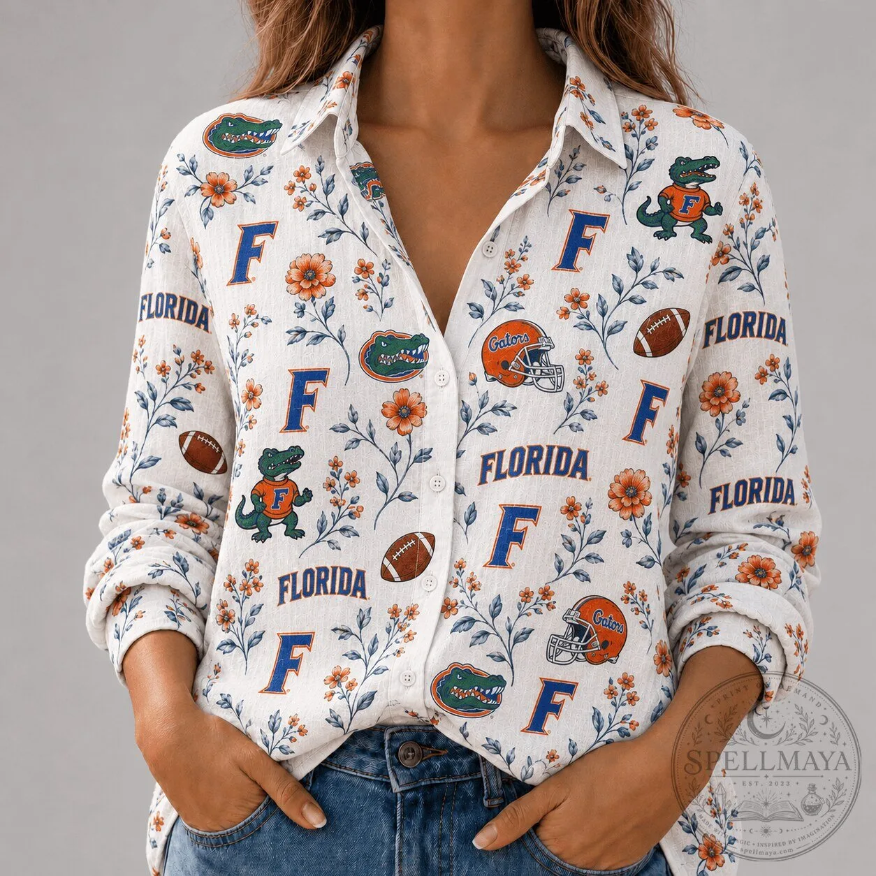 Florida Gators Football Floral Pattern Button Down Shirt 5 Florida Gators Football Floral Pattern Button Down Shirt