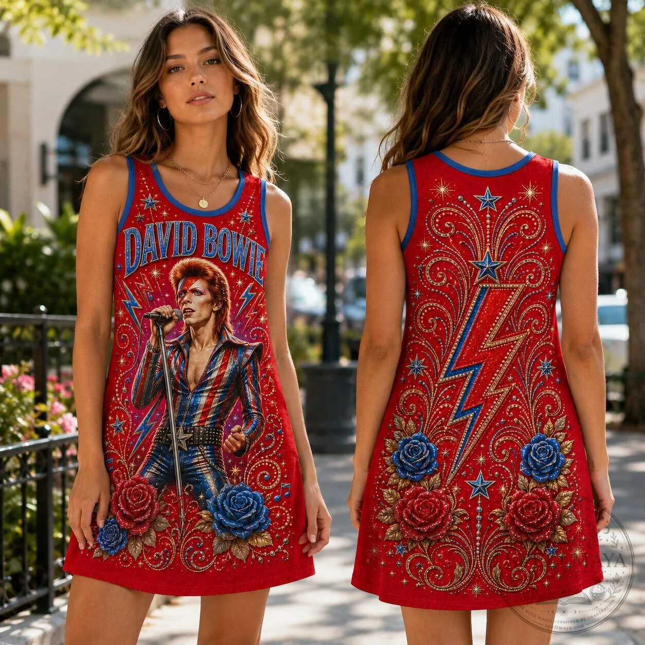David Bowie Ziggy Stardust Aladdin Sane Red Sleeveless Dress 1 David Bowie Ziggy Stardust Aladdin Sane Red Sleeveless Dress