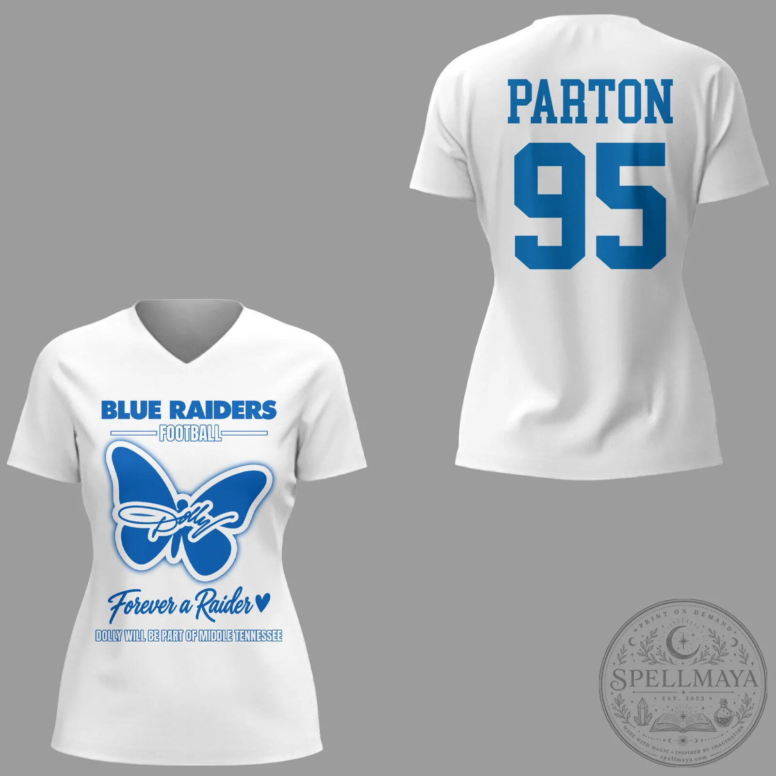 Dolly Parton Blue Raiders Football Forever a Raider White V-Neck T-Shirt 9 Dolly Parton Blue Raiders Football Forever a Raider White V-Neck T-Shirt