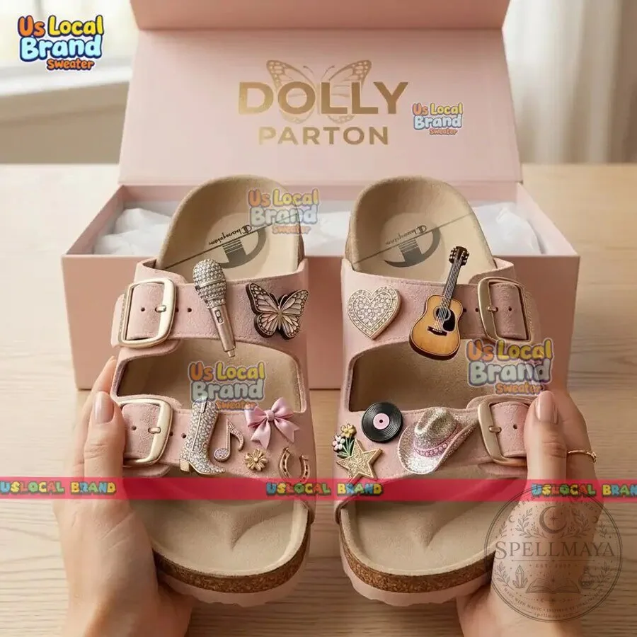 Dolly Parton Pink Country Music Icon Charm Cork Slide Sandals 10 Dolly Parton Pink Country Music Icon Charm Cork Slide Sandals