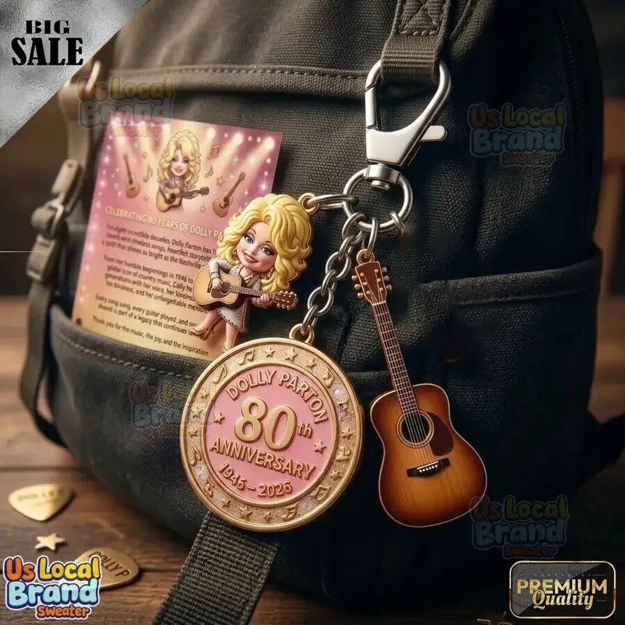 Dolly Parton 80th Anniversary Guitar Charm Keychain