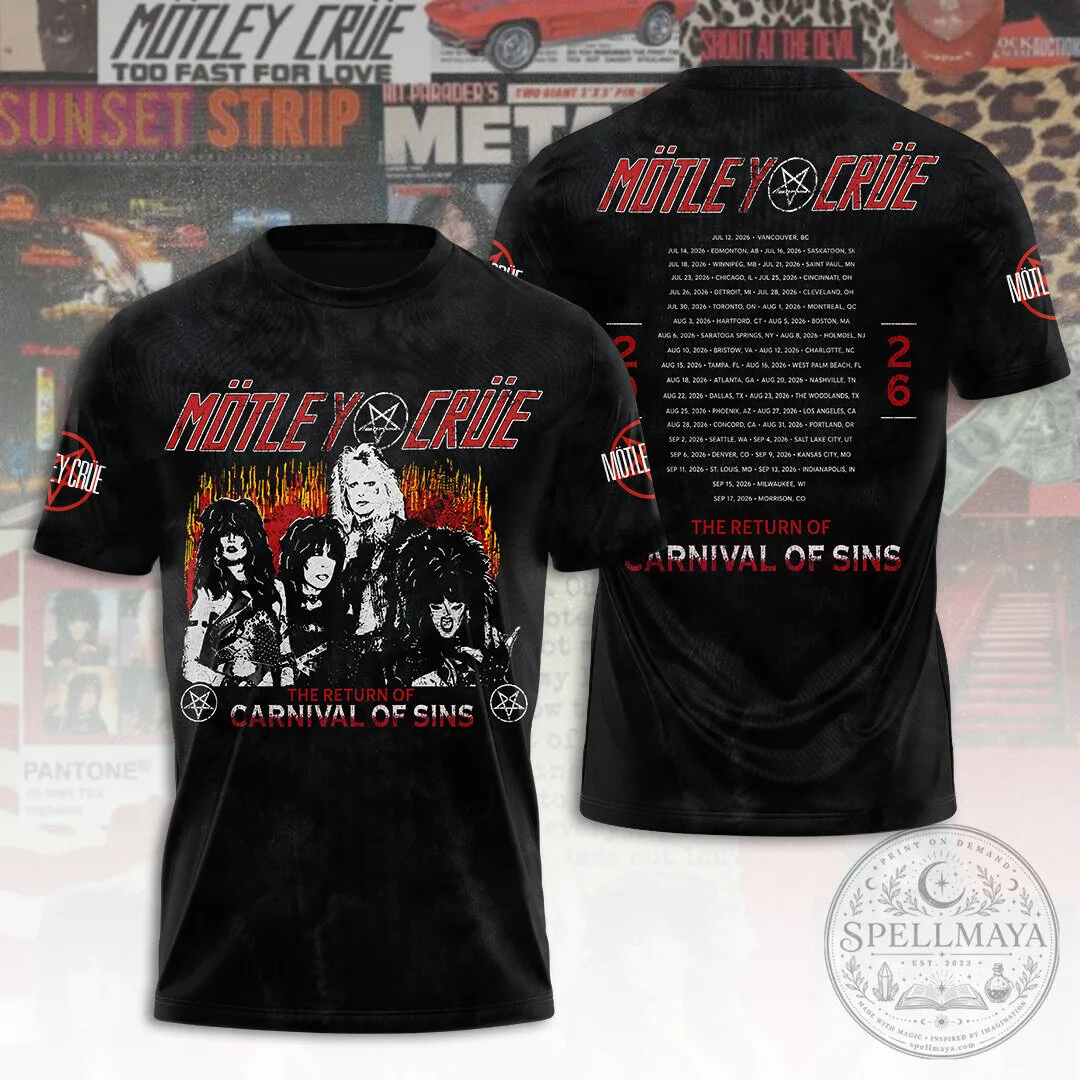 Motley Crue The Return of Carnival of Sins Tour 2026 Band T-Shirt 1 Motley Crue The Return of Carnival of Sins Tour 2026 Band T-Shirt