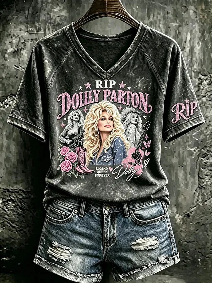 Dolly Parton Legend Queen Forever Vintage Style V-Neck T-Shirt 1 Dolly Parton Legend Queen Forever Vintage Style V-Neck T-Shirt