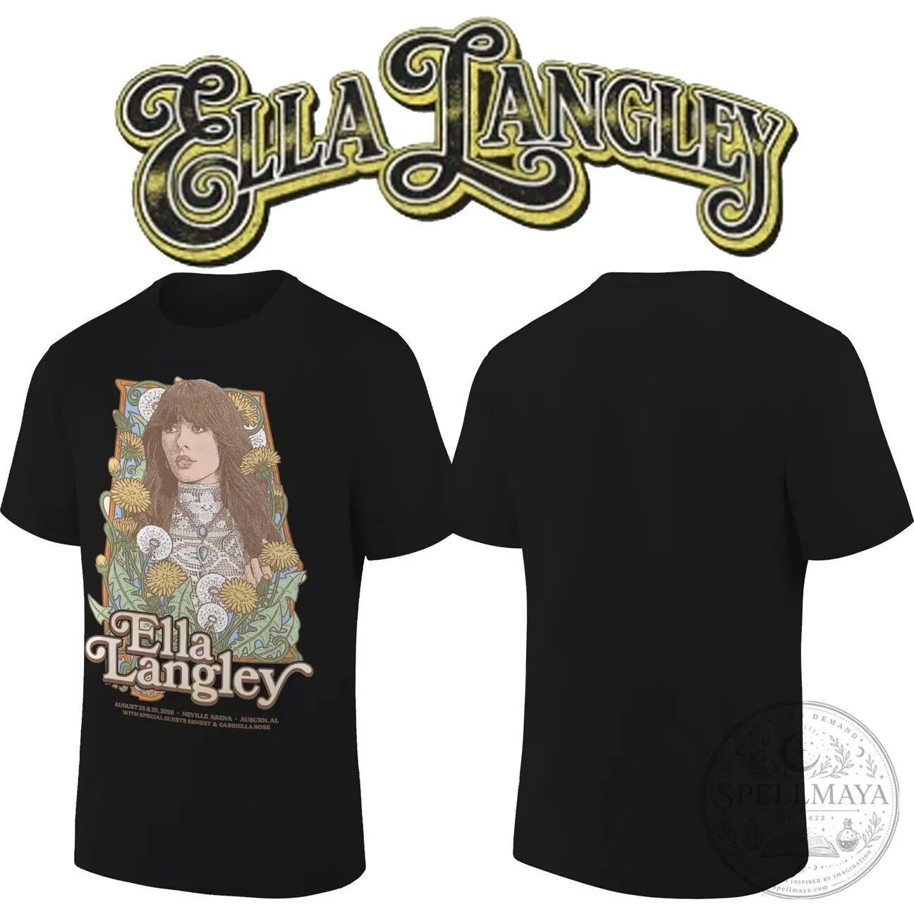 Black T-Shirt for Ella Langley’s 2026 Dandelion Tour at Neville Arena Concert