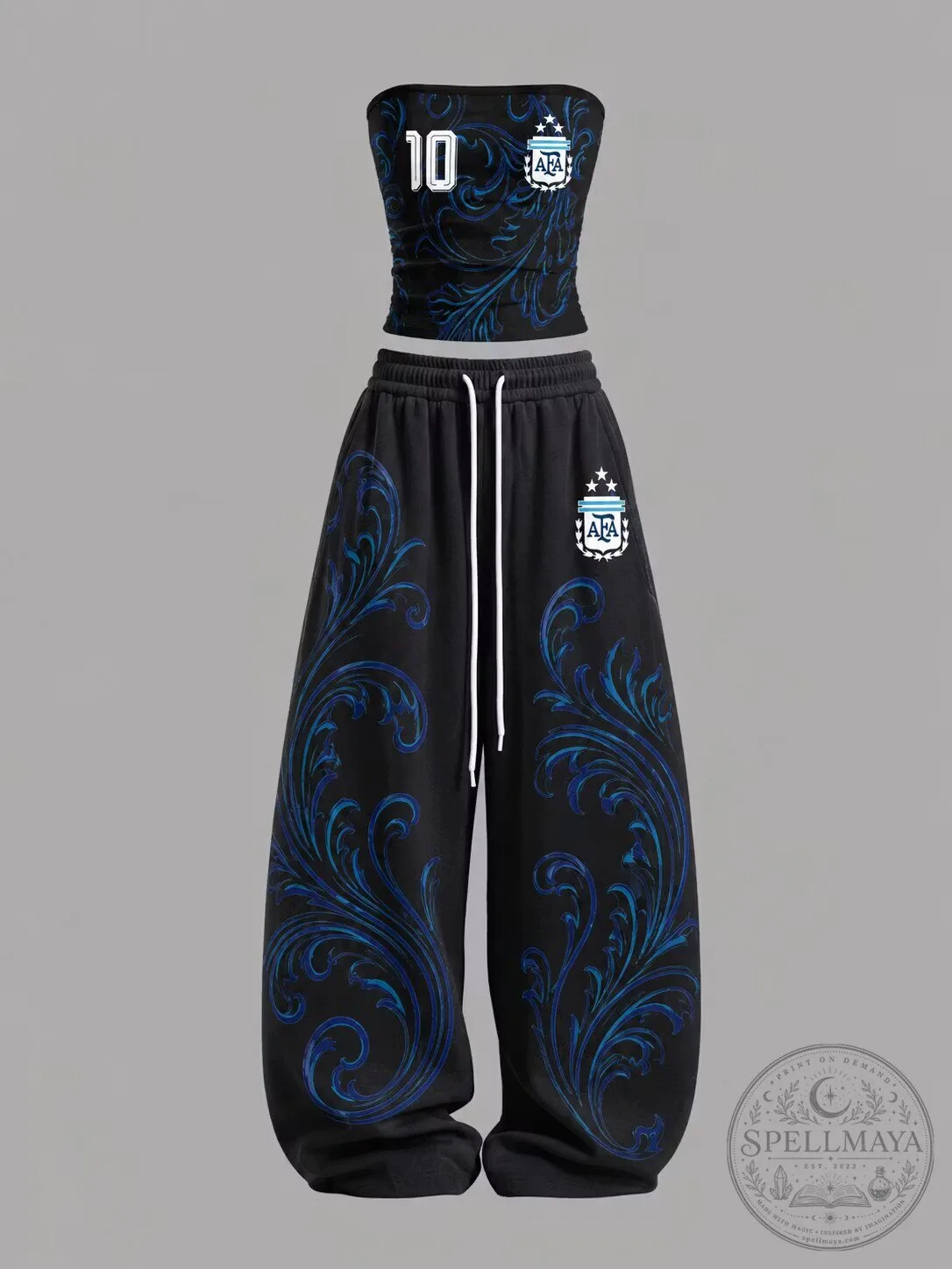 Argentina National Football Team Blue Floral Pattern Two-Piece Outfit