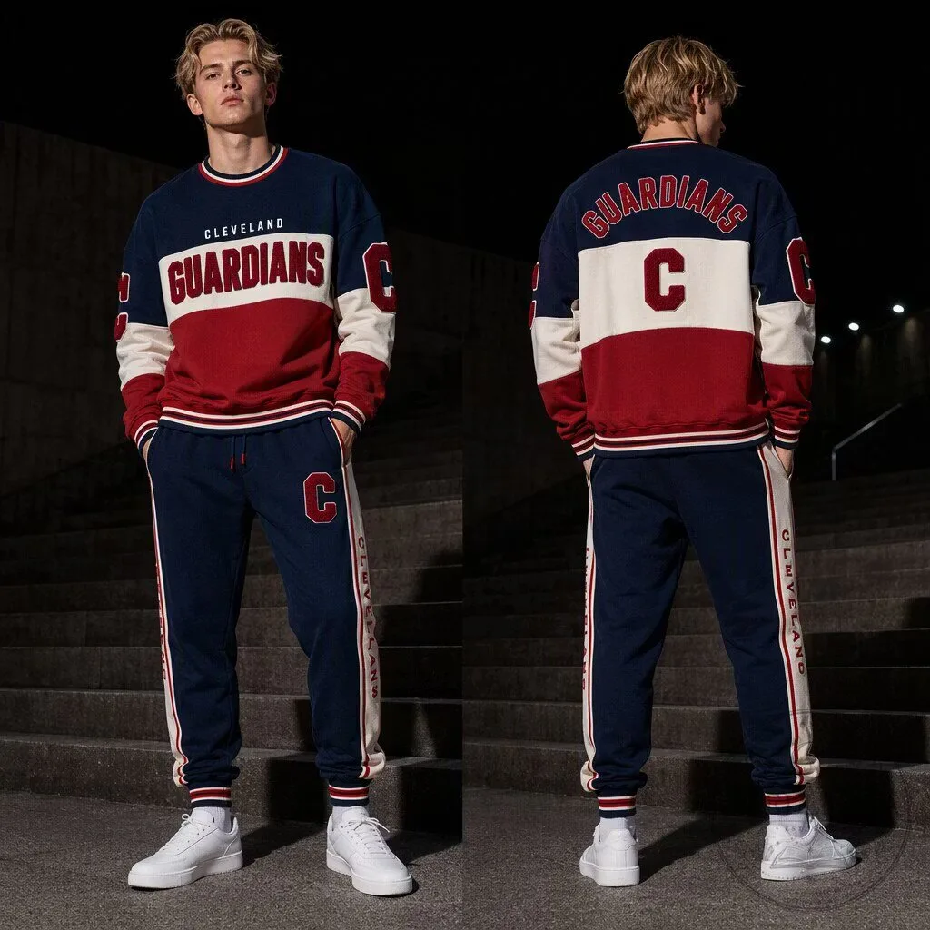 Cleveland Guardians Baseball Team Logo Colorblock Crewneck Sweatshirt and Sweatpants Set