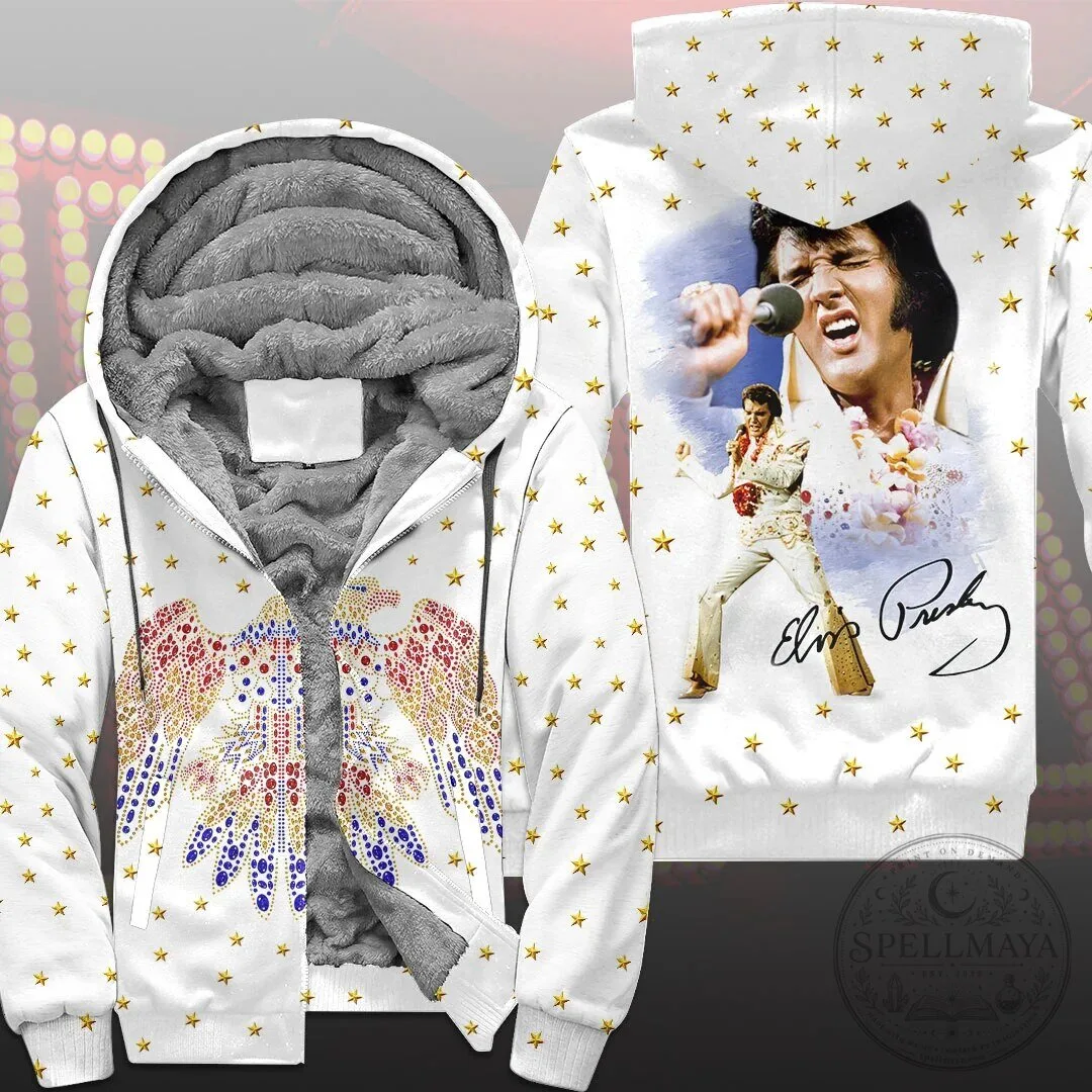Elvis Presley The King of Rock and Roll White Star Pattern Hoodie 5 Elvis Presley The King of Rock and Roll White Star Pattern Hoodie