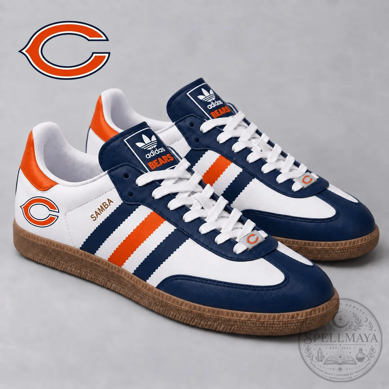 Chicago Bears NFL Team Logo White and Blue Samba Style Sneakers