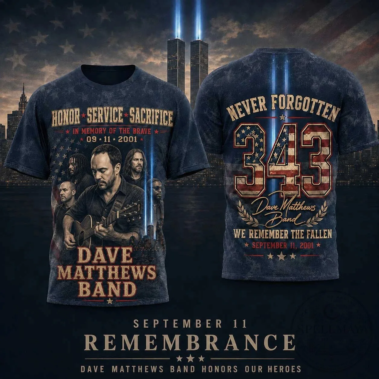 Dave Matthews Band September 11 Remembrance Never Forgotten Tribute T-Shirt