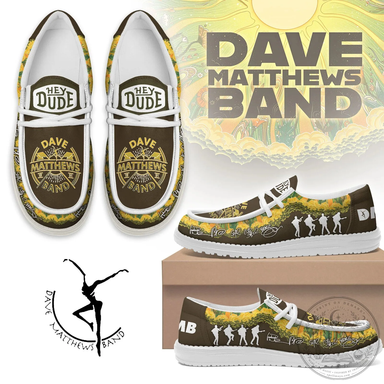 Dave Matthews Band Sunburst Floral Silhouette Loafer Shoes