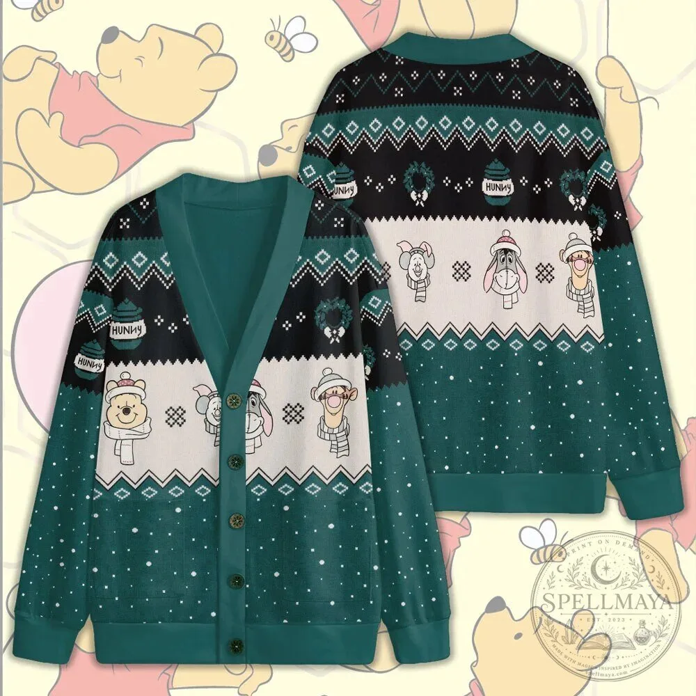 Winnie the Pooh and Friends Christmas Holiday Knitted Cardigan Sweater