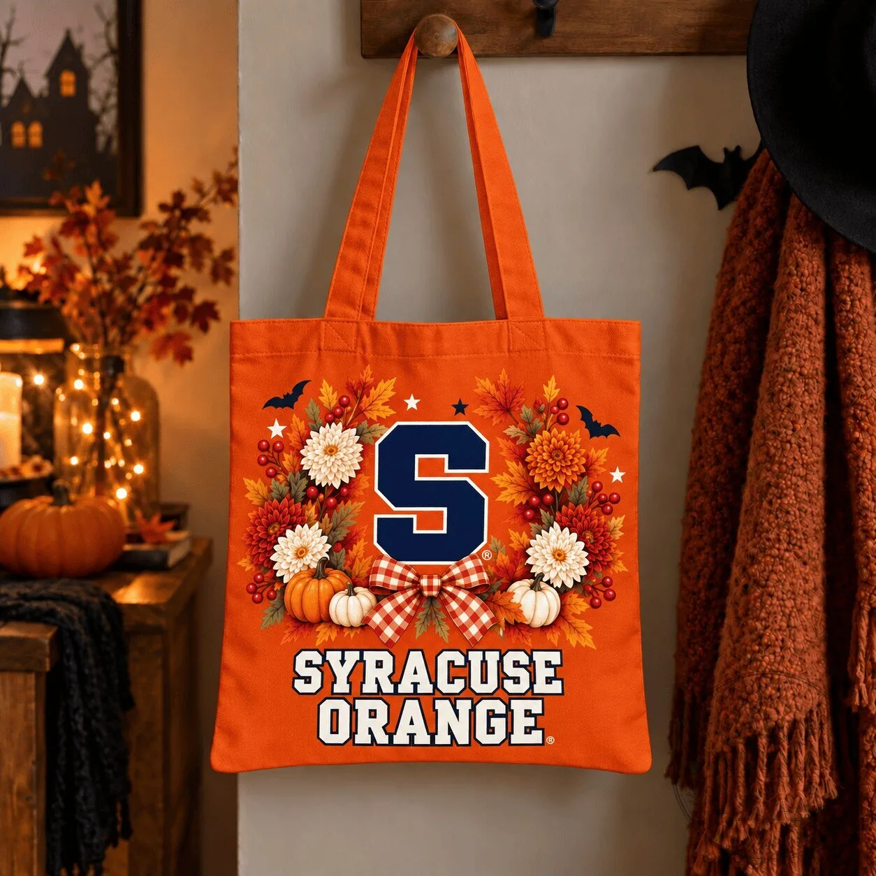 Syracuse Orange Autumn Festival Floral Wreath Halloween Tote Bag