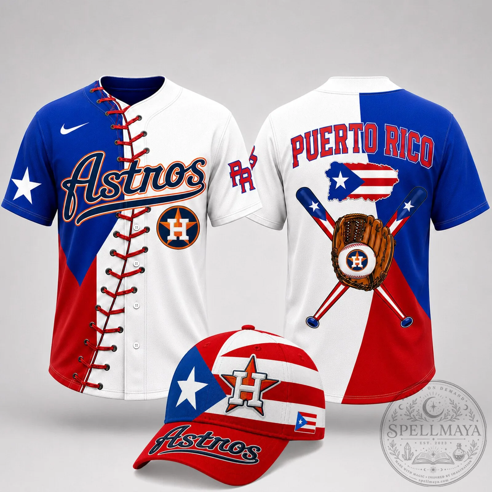 Houston Astros Baseball Puerto Rico Island Pride Jersey and Cap Set