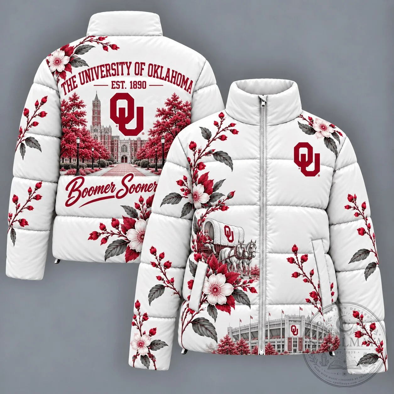 University of Oklahoma Sooners Football Team Floral Puffer Jacket