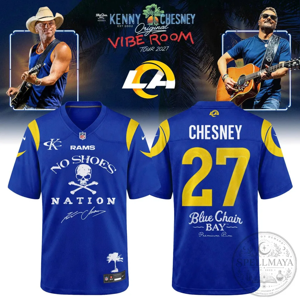 Kenny Chesney No Shoes Nation Los Angeles Rams Blue Football Jersey Kenny Chesney No Shoes Nation Los Angeles Rams Blue Football Jersey