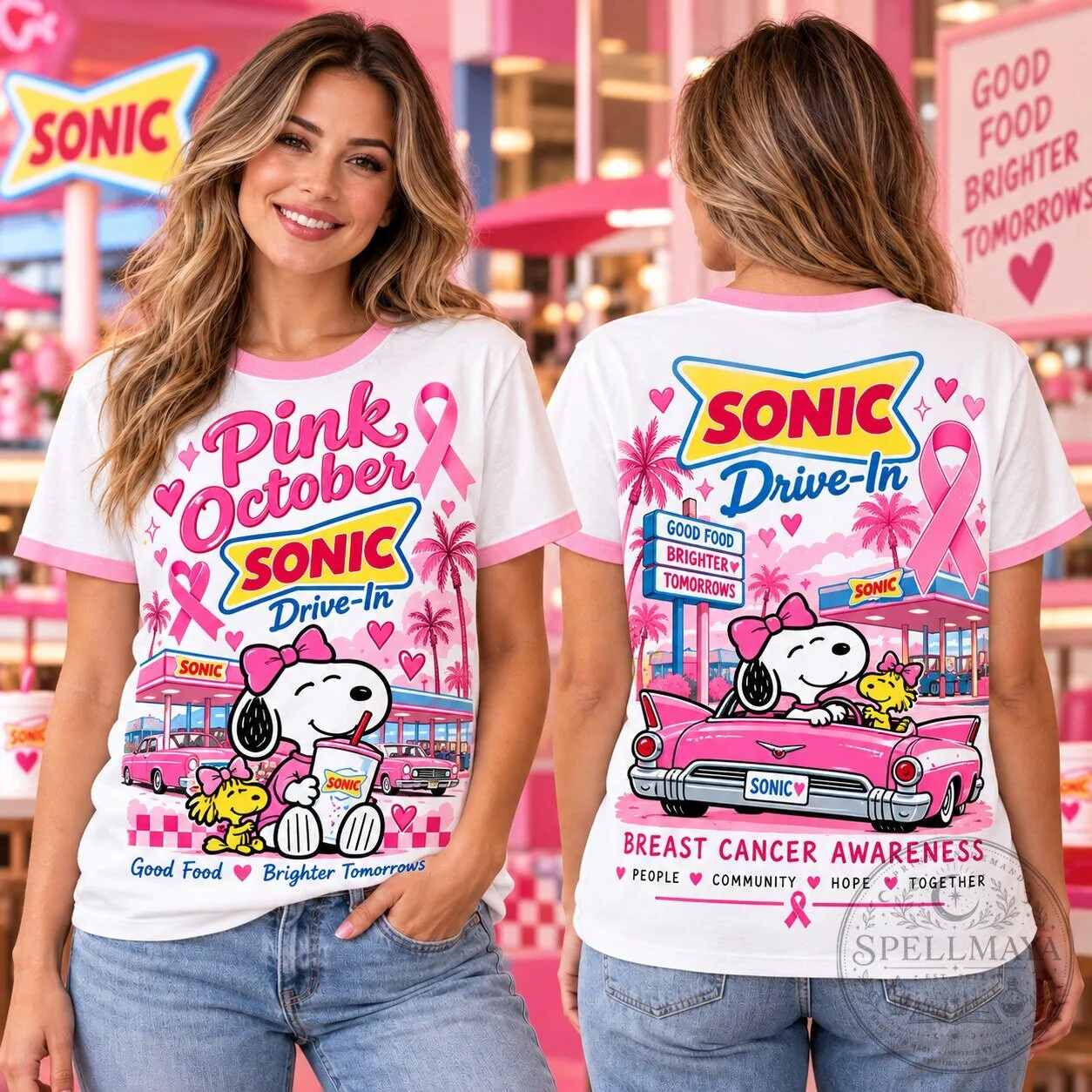 Snoopy Sonic Drive-In Pink October Breast Cancer Awareness T-Shirt