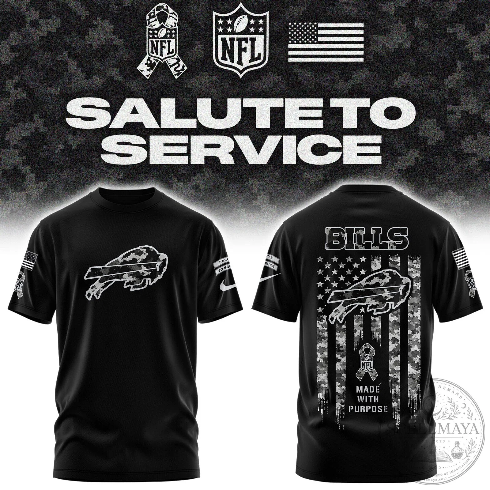 Buffalo Bills Salute To Service Made With Purpose Black Camouflage T-Shirt