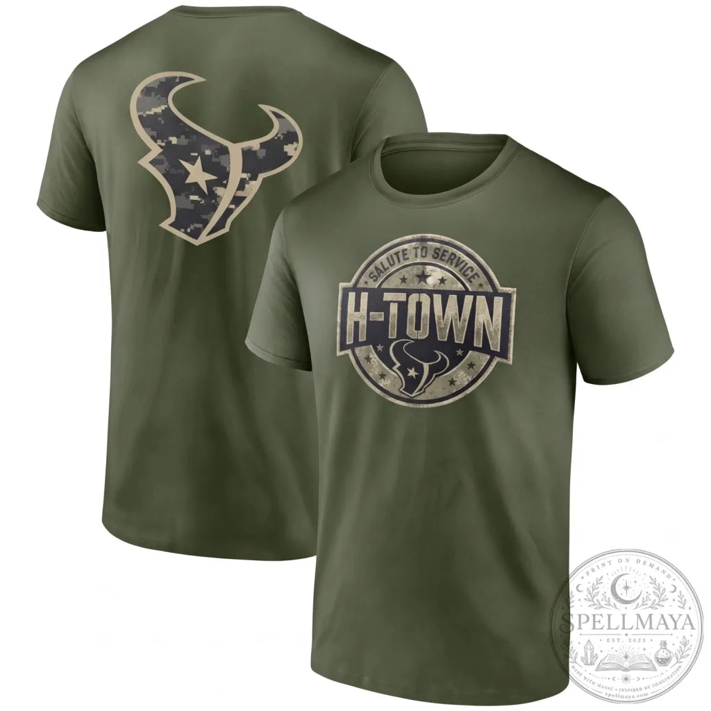 Houston Texans Salute To Service H-Town Military Green T-Shirt Houston Texans Salute To Service H-Town Military Green T-Shirt