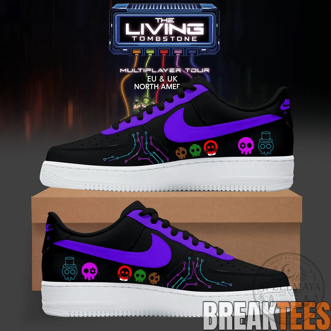 The Living Tombstone Multiplayer Tour 2026 Black and Purple Sneakers