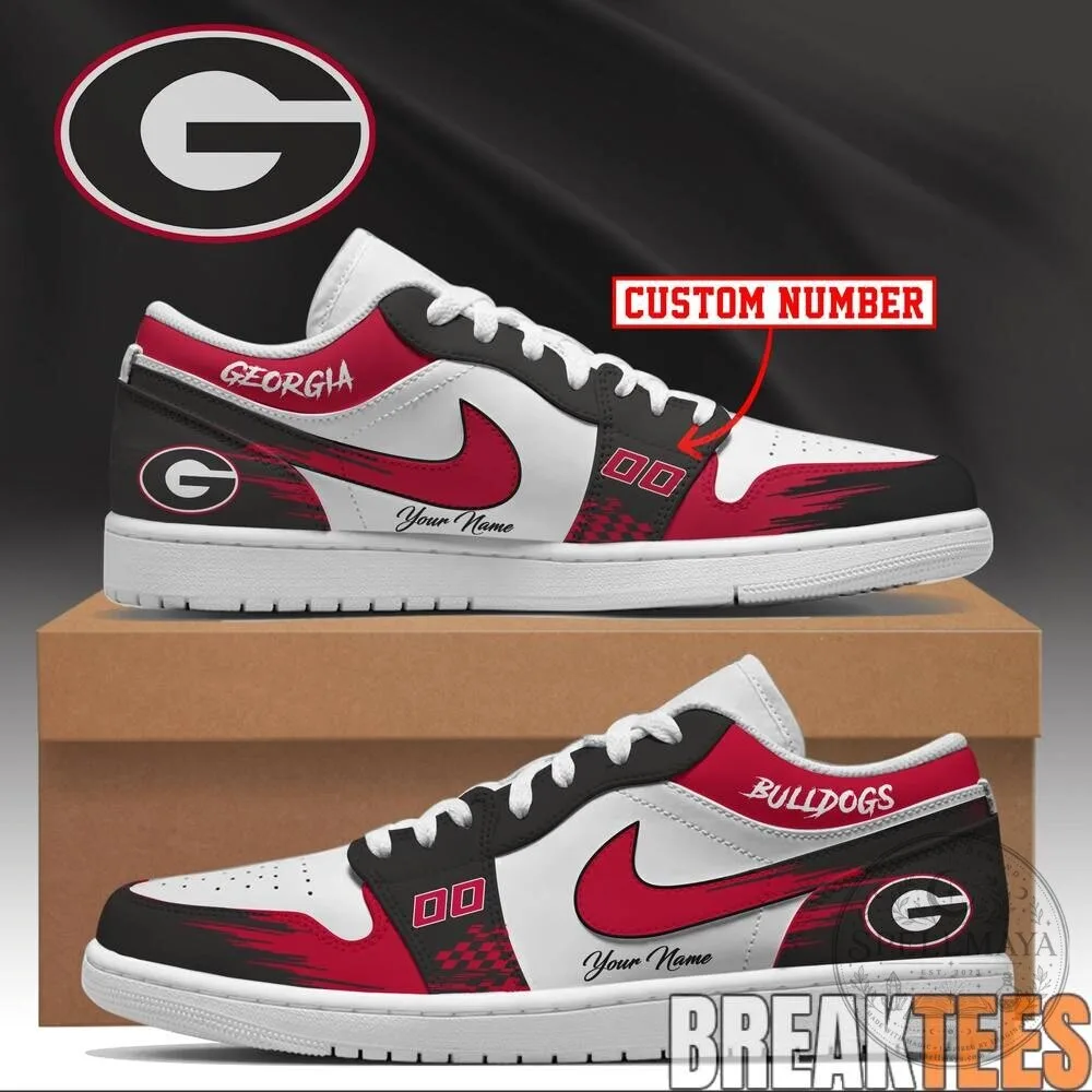 Georgia Bulldogs Custom Name and Number Red and White Sneakers