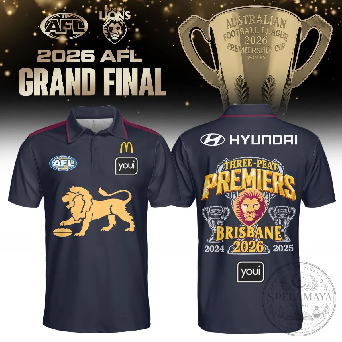 2026 AFL Grand Final Polo Shirt for Brisbane Lions - Three-Peat Premiers Edition