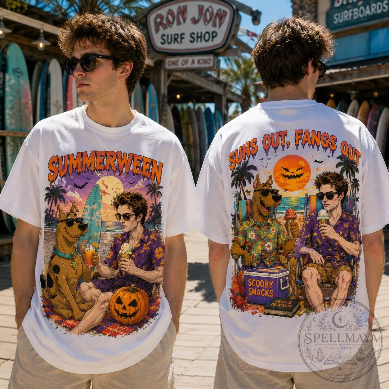 Robert Pattinson and Scooby Doo Summerween Graphic White T-Shirt