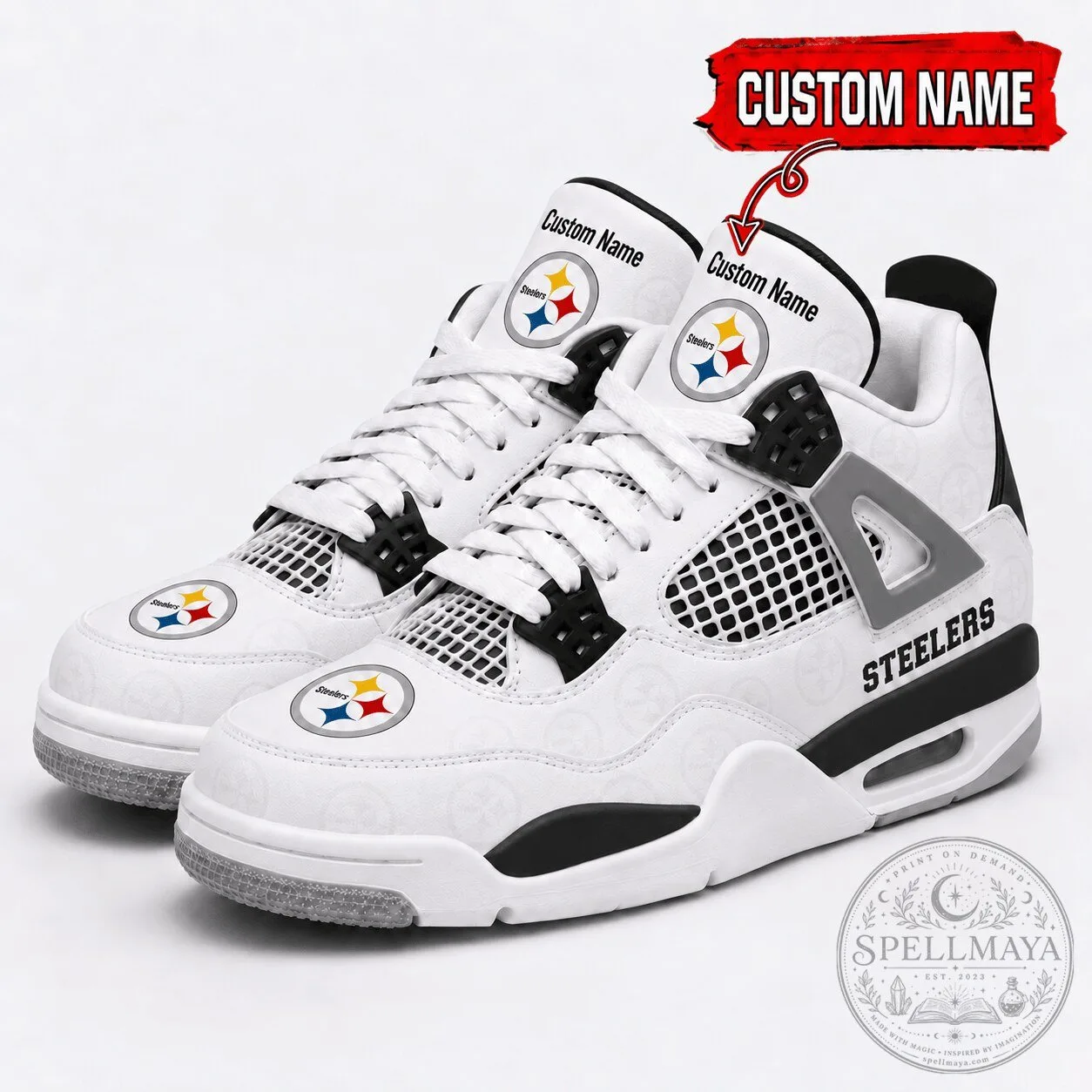Custom Name Fan Shoes in White for Pittsburgh Steelers Supporters 1 Custom Name Fan Shoes in White for Pittsburgh Steelers Supporters