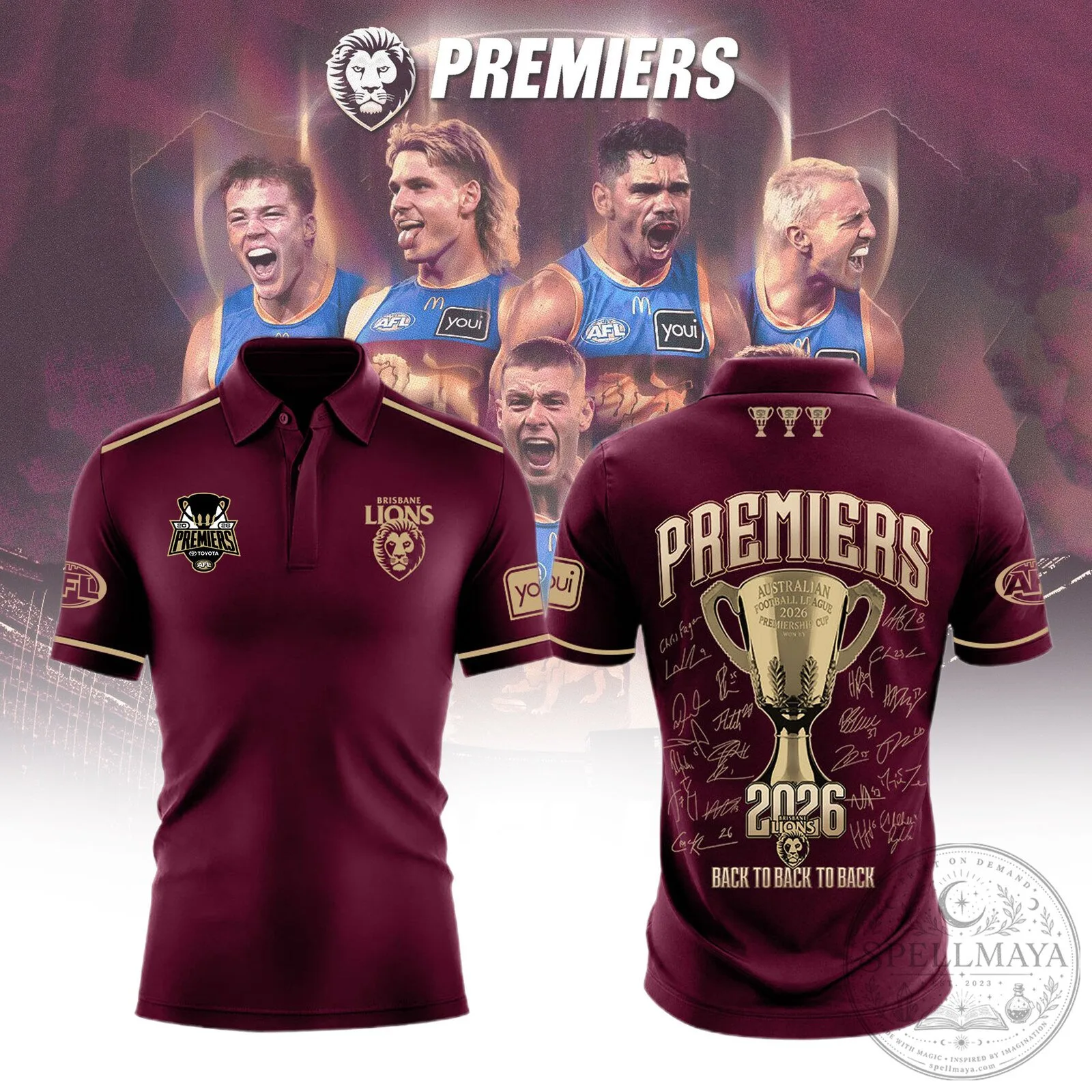 Brisbane Lions 2026 AFL Grand Final Premiers Back to Back to Back Polo Shirt