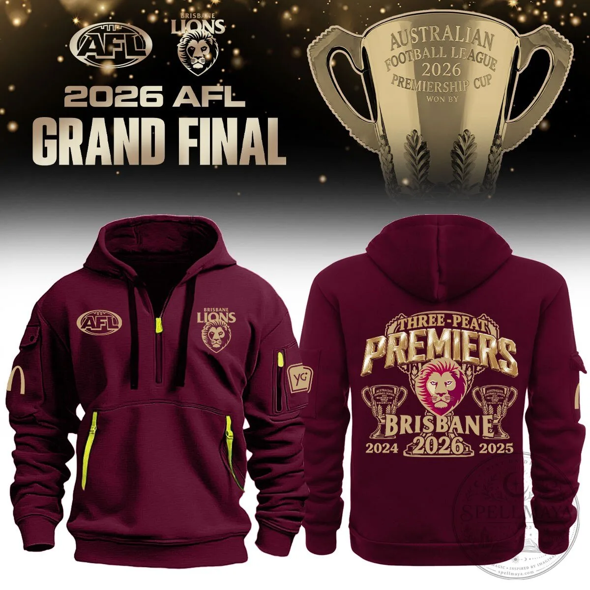Brisbane Lions 2026 Australian Football League Premiers Three-Peat Hoodie