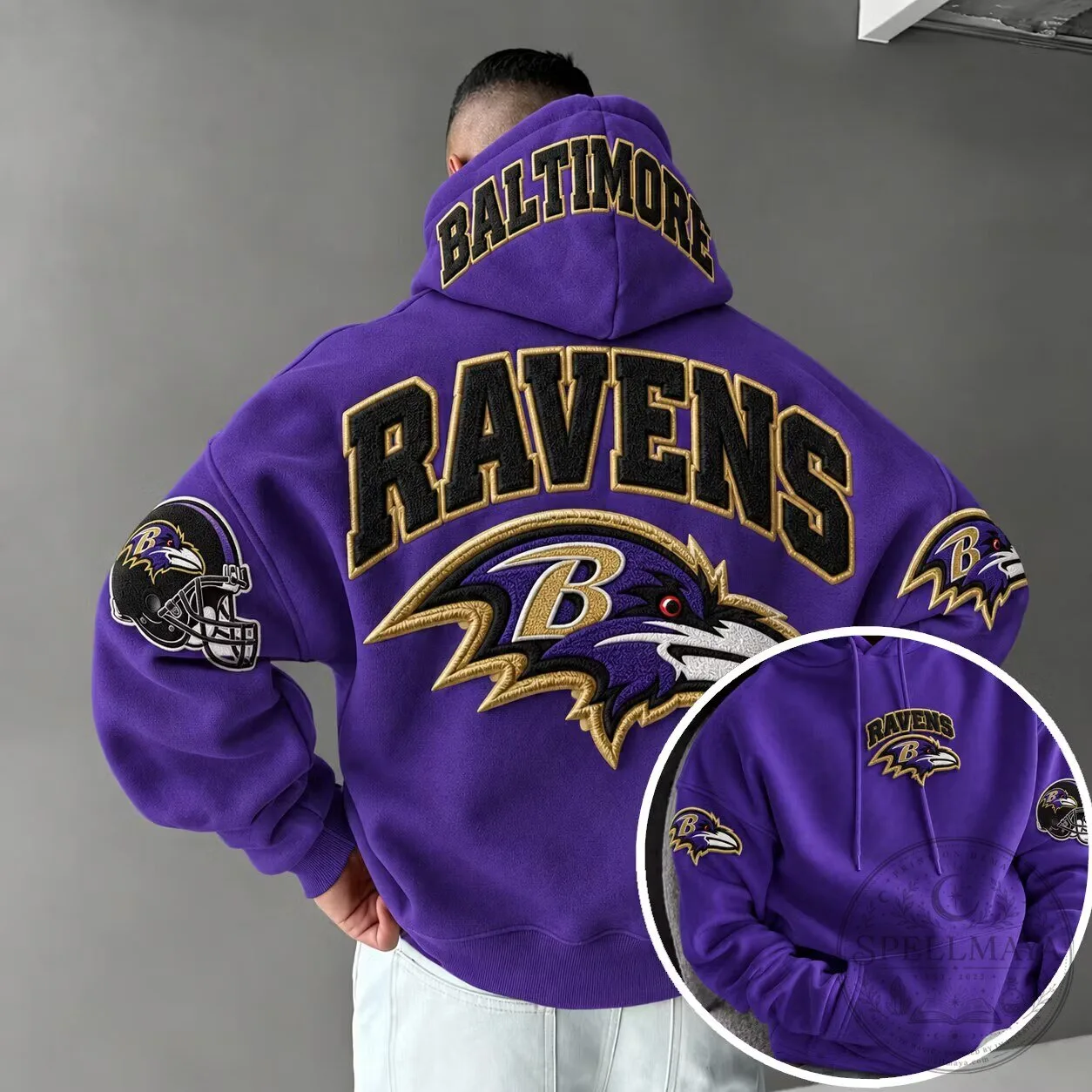 Embroidered Purple Hoodie for Baltimore Ravens NFL Football Team