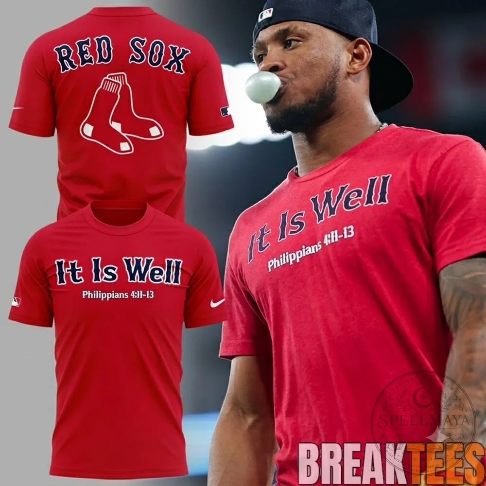 Boston Red Sox It Is Well Philippians 4:11-13 Christian Bible Verse T-Shirt