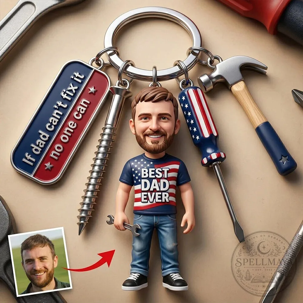 Custom Photo Best Dad Ever Tool Kit Keychain with Charms