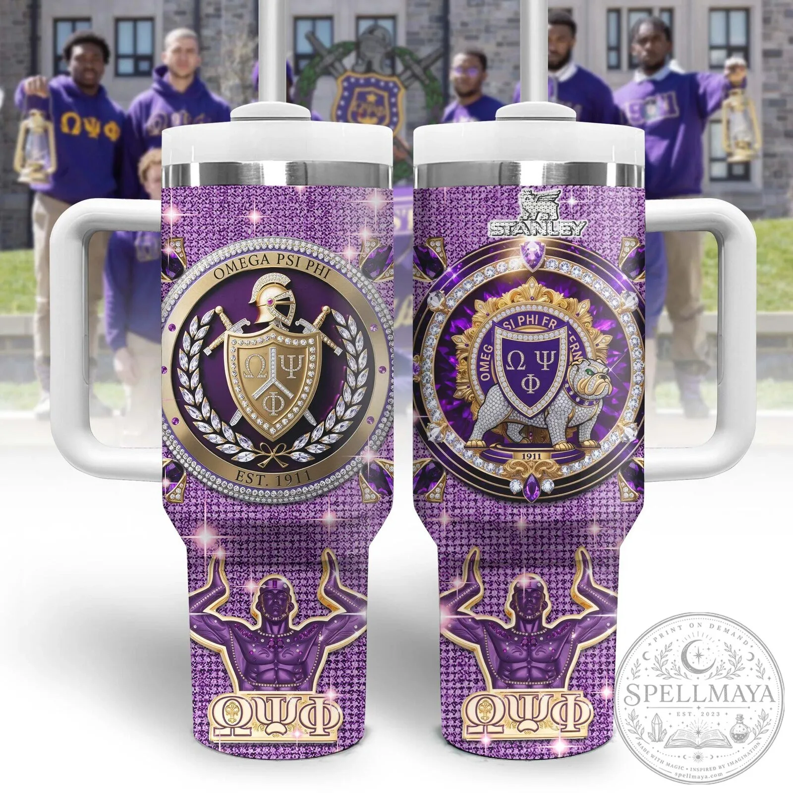Omega Psi Phi Fraternity Purple Diamond Pattern Stanley Tumbler