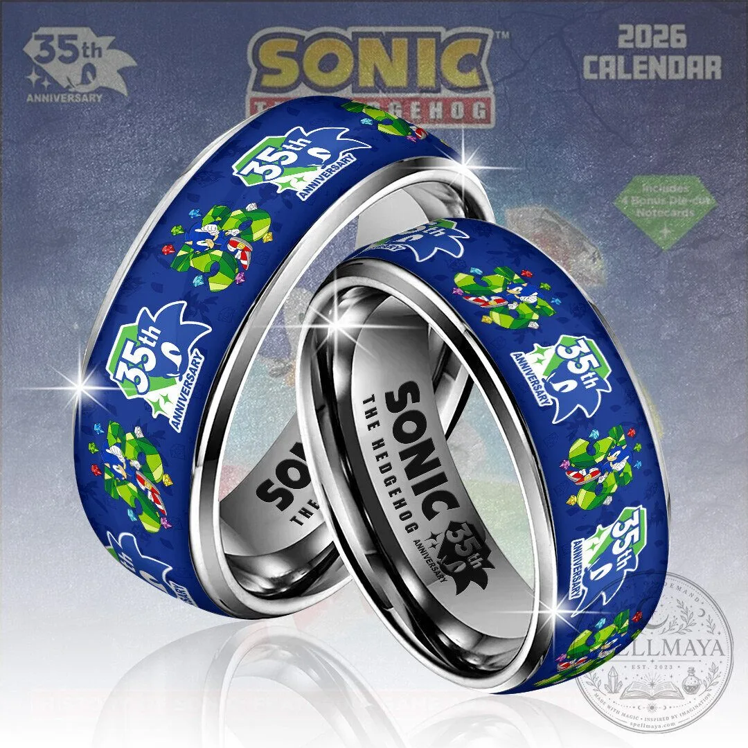 35th Anniversary Blue Stainless Steel Ring featuring Sonic The Hedgehog