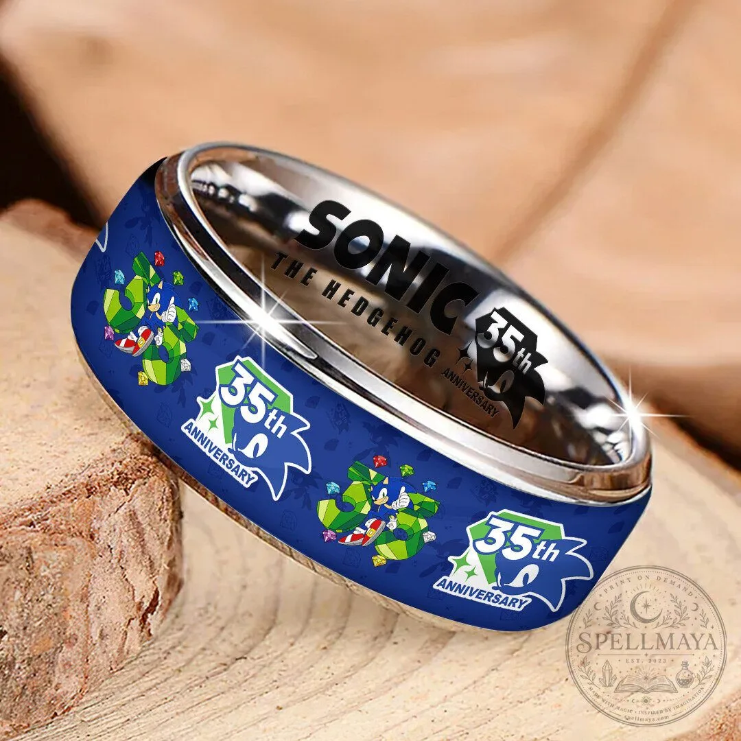 35th Anniversary Blue Stainless Steel Ring featuring Sonic The Hedgehog 7 35th Anniversary Blue Stainless Steel Ring featuring Sonic The Hedgehog
