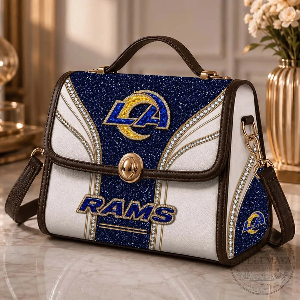 Los Angeles Rams Glitter Sparkle Diamond Pattern Handbag Purse