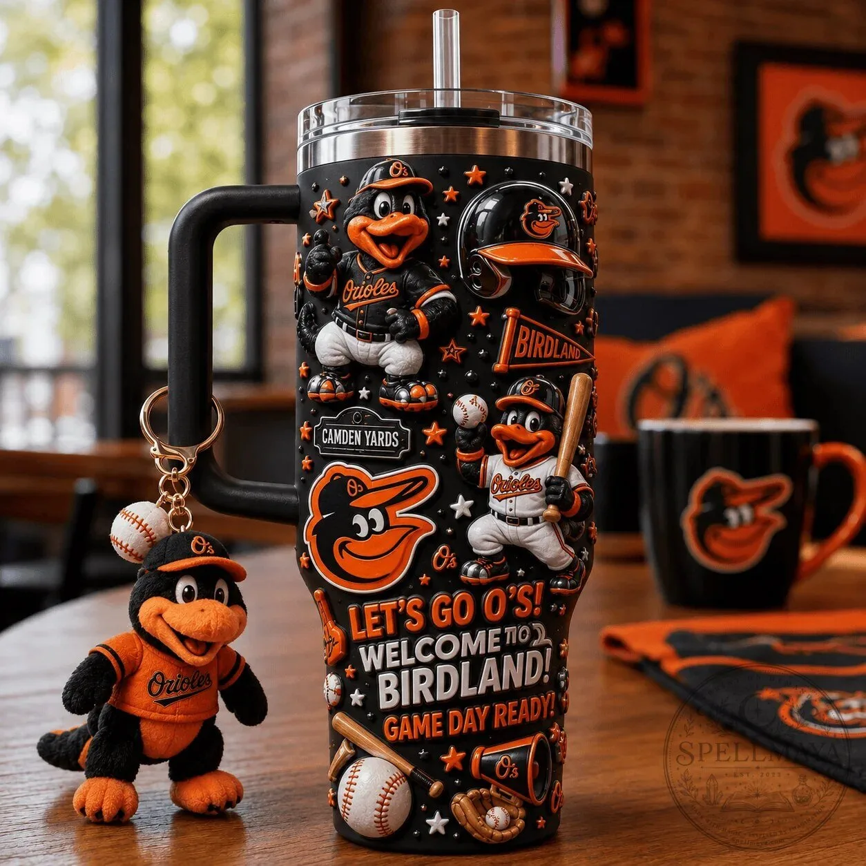 Baltimore Orioles Baseball Team Black 40oz Stainless Steel Tumbler with Handle