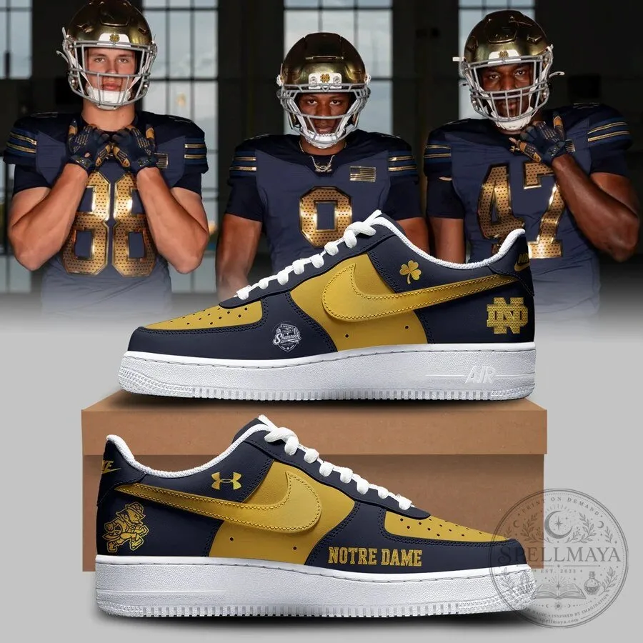Notre Dame Football Team Gold Navy Custom Sneakers
