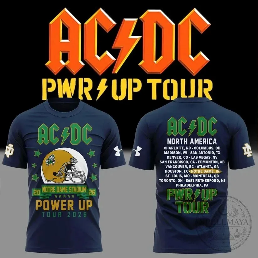 2026 Concert Schedule T-Shirt for Notre Dame Football - AC/DC Power Up Tour