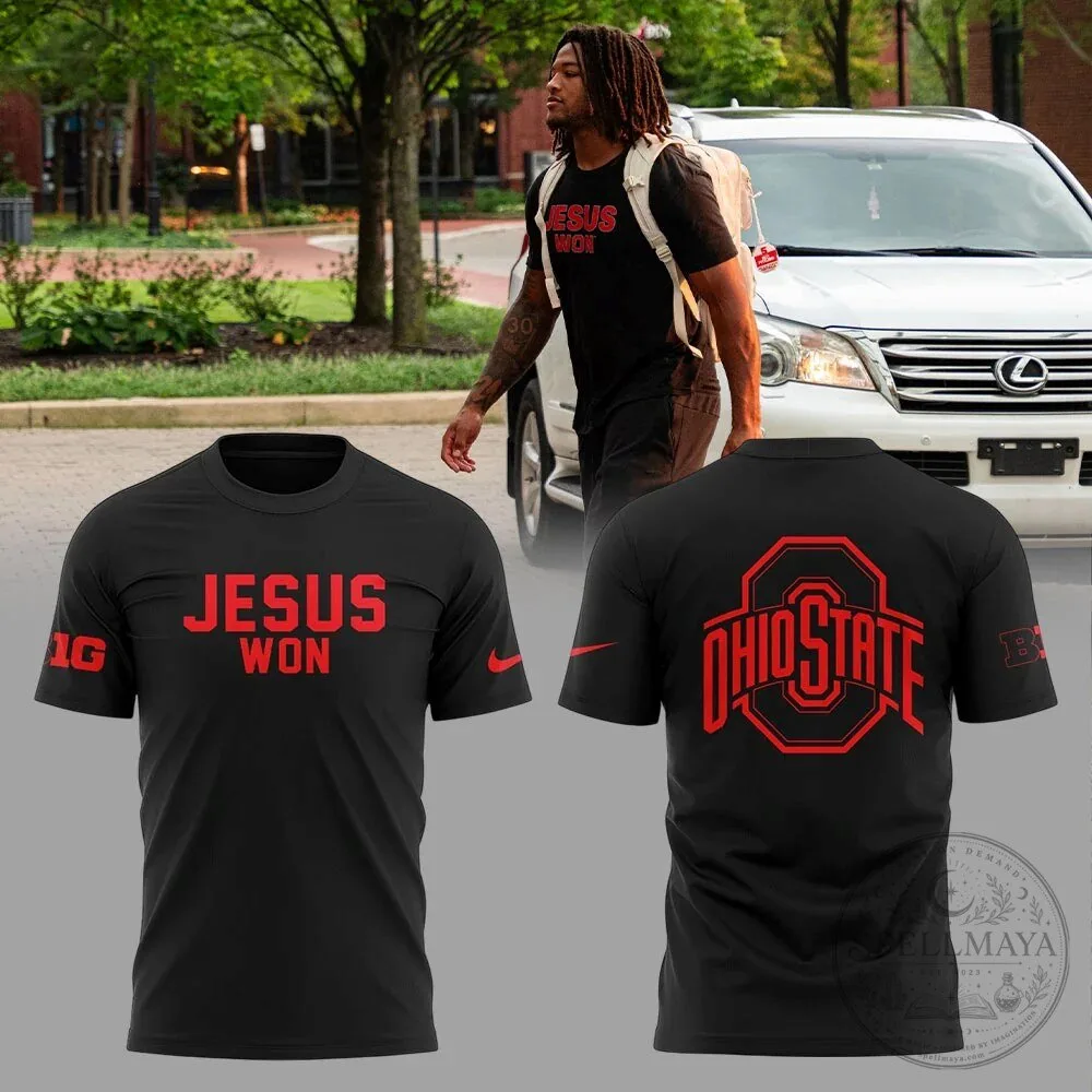 Ohio State Buckeyes Football Jesus Won Black Short Sleeve T-Shirt
