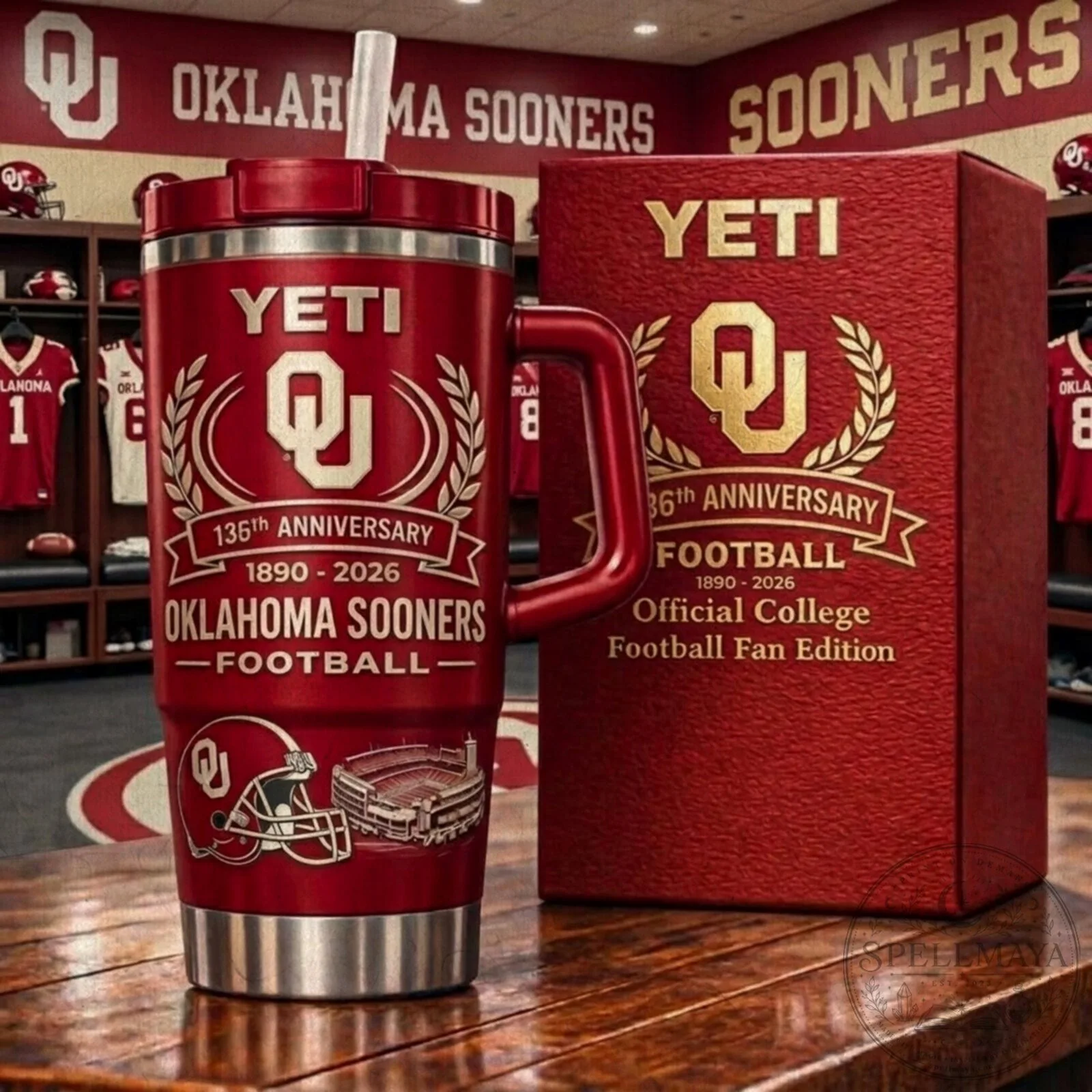 Oklahoma Sooners Football 136th Anniversary Yeti Handle Tumbler